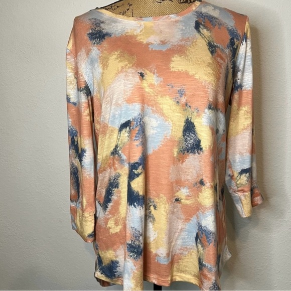 Christopher & Banks 3/4 length sleeves blues and yellows Top - Picture 1 of 10